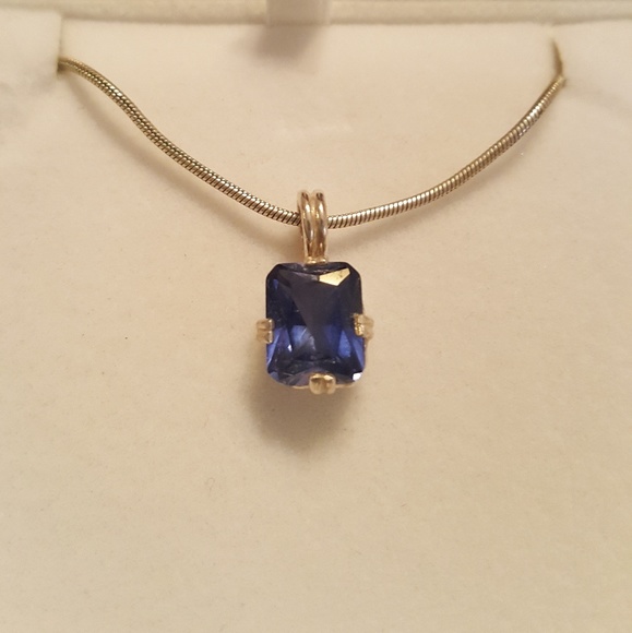Hand Made Jewelry - Genuine Emerald Cut Sapphire Pendant Sterling